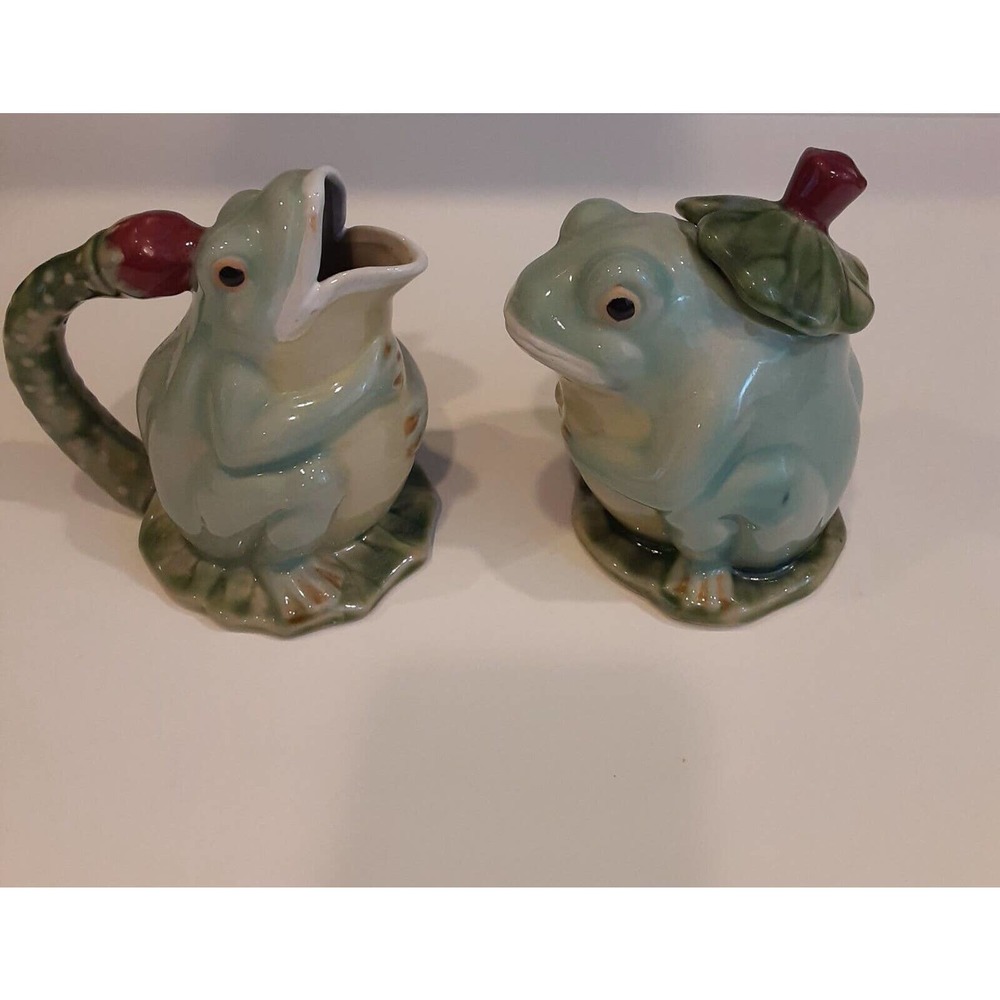 Vintage Henriksen Ceramic Frog Creamer/ Sugar Whimsy